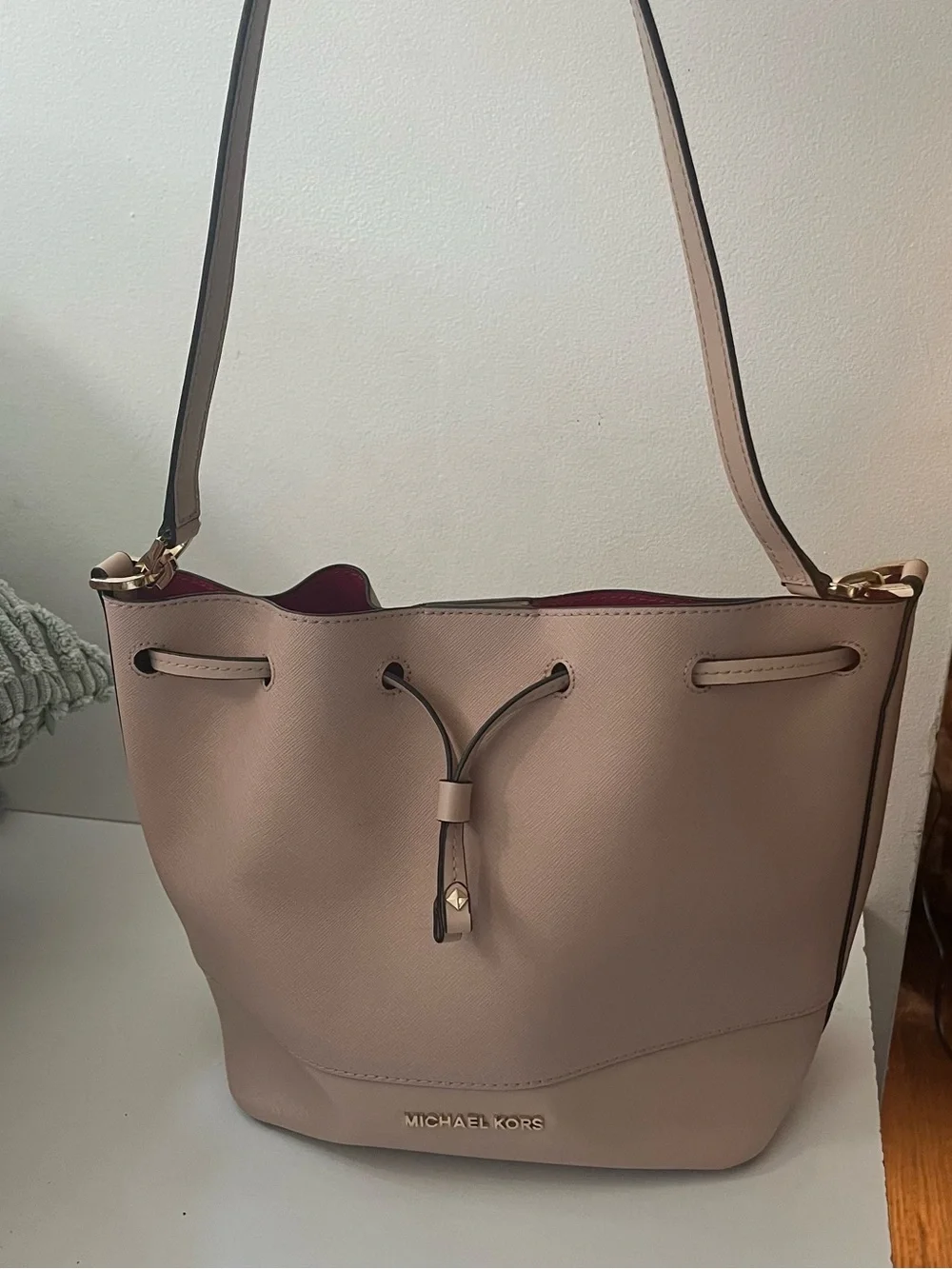 Michael Kors Blush Pink Drawstring Saffiano Bucket Tote